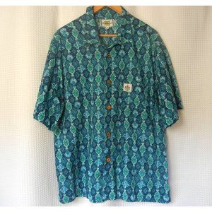 Blue print Hawaiian Shirt, Duke Kahanamona  XL coconut buttons gently preowned